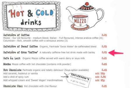ロンドンのオルゾコーヒーの値段
