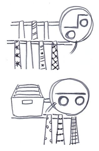 ネクタイをポールに吊るす