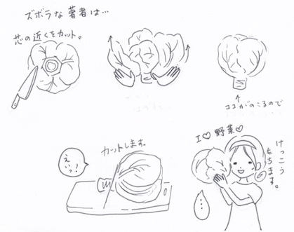 野菜の葉っぱが減ったら芯を切り落として仕舞う