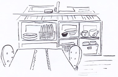 ダイニングテーブルで良く使うモノをまとめて収納