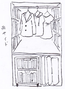 クローゼットの両サイドに本を収納する