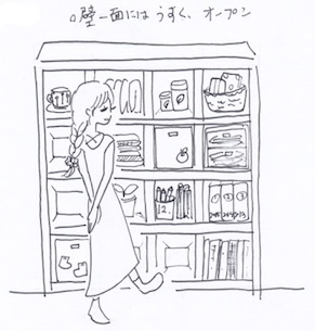 壁の一面に収納家具を置く