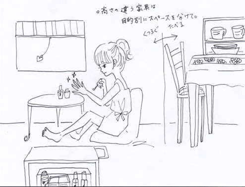 背の低い収納家具や高さの違う収納家具を置く