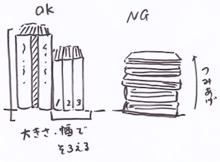 本の幅や高さを揃えて収納